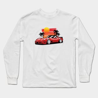 Red Corvette C3 Sunset Palms Long Sleeve T-Shirt